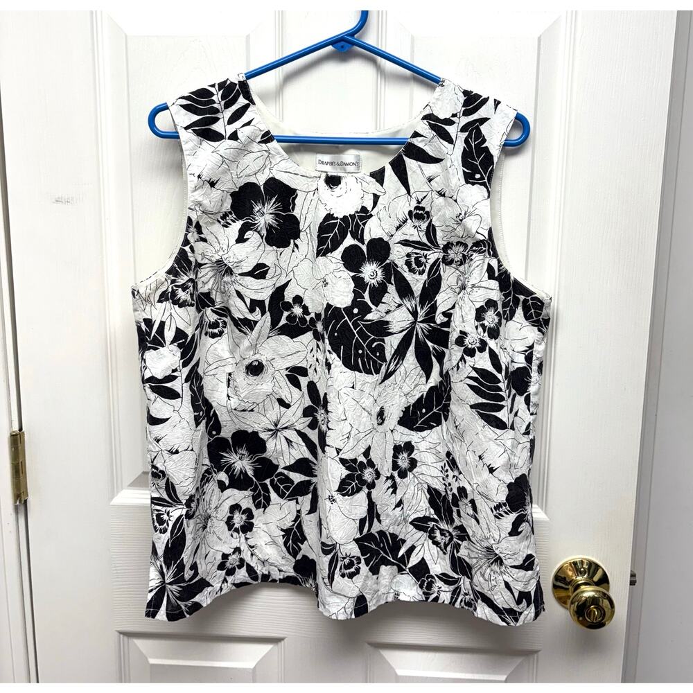 Draper's & Damon's Blouse White Black Sleeveless Lined Top, Women's Size L